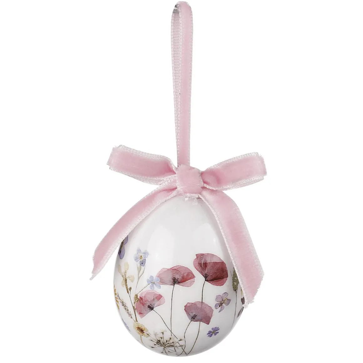 Juego De Huevos De Pascua De Espuma Para Colgar, Blanco Con Dibujo De Flores Y Lazo 8pcs.