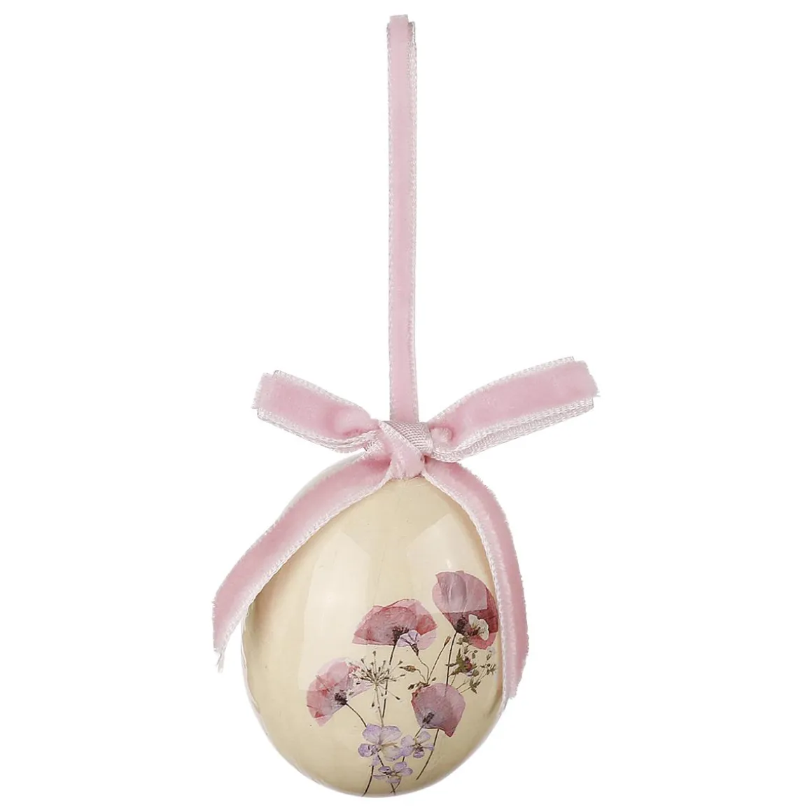 Juego De Huevos De Pascua De Espuma Para Colgar, Blanco Con Dibujo De Flores Y Lazo 8pcs.