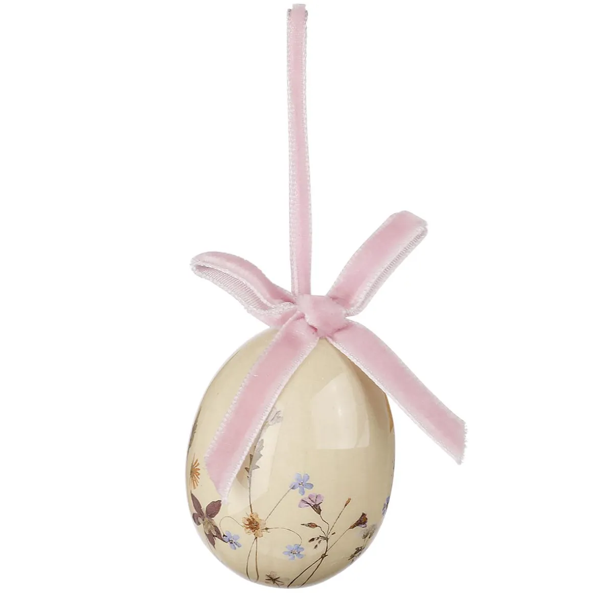 Juego De Huevos De Pascua De Espuma Para Colgar, Blanco Con Dibujo De Flores Y Lazo 8pcs.