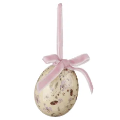 Juego De Huevos De Pascua De Espuma Para Colgar, Blanco Con Dibujo De Flores Y Lazo 8pcs.