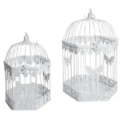Juego De Jaulas Decorativas Para Pájaros 2 Unidades 48x26x23 Cm / 41x21x18 Cm Blanco