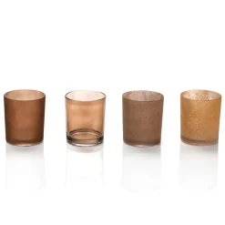 Juego De Portacandelitas De Cristal 4 Piezas Marrón 7 X 8 Cm