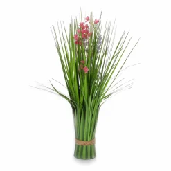 Manojo De Césped Artificial Con Flores Rosas 48 Cm