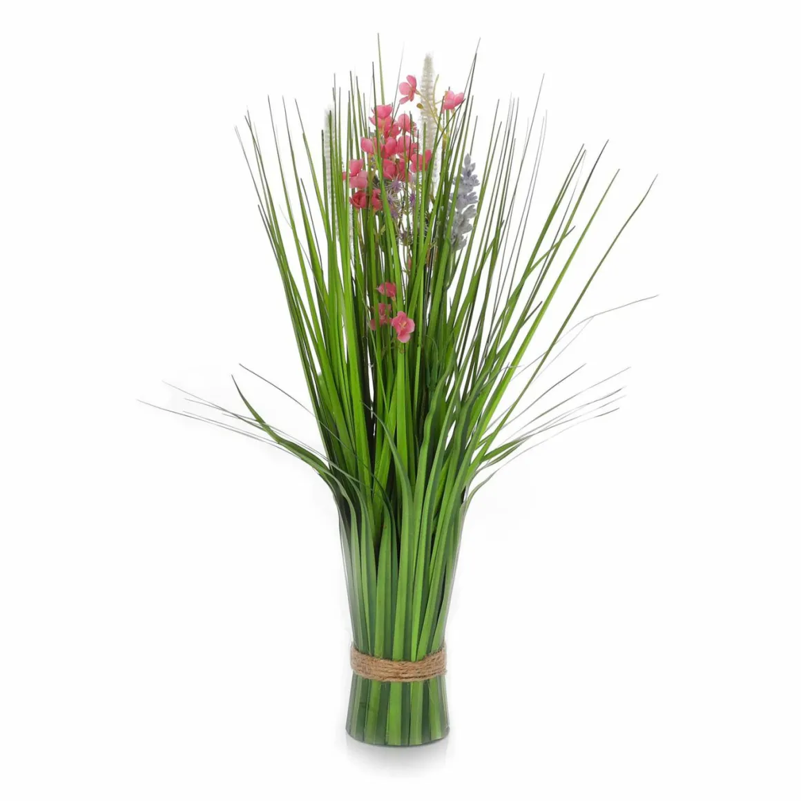 Manojo De Césped Artificial Con Flores Rosas 48 Cm