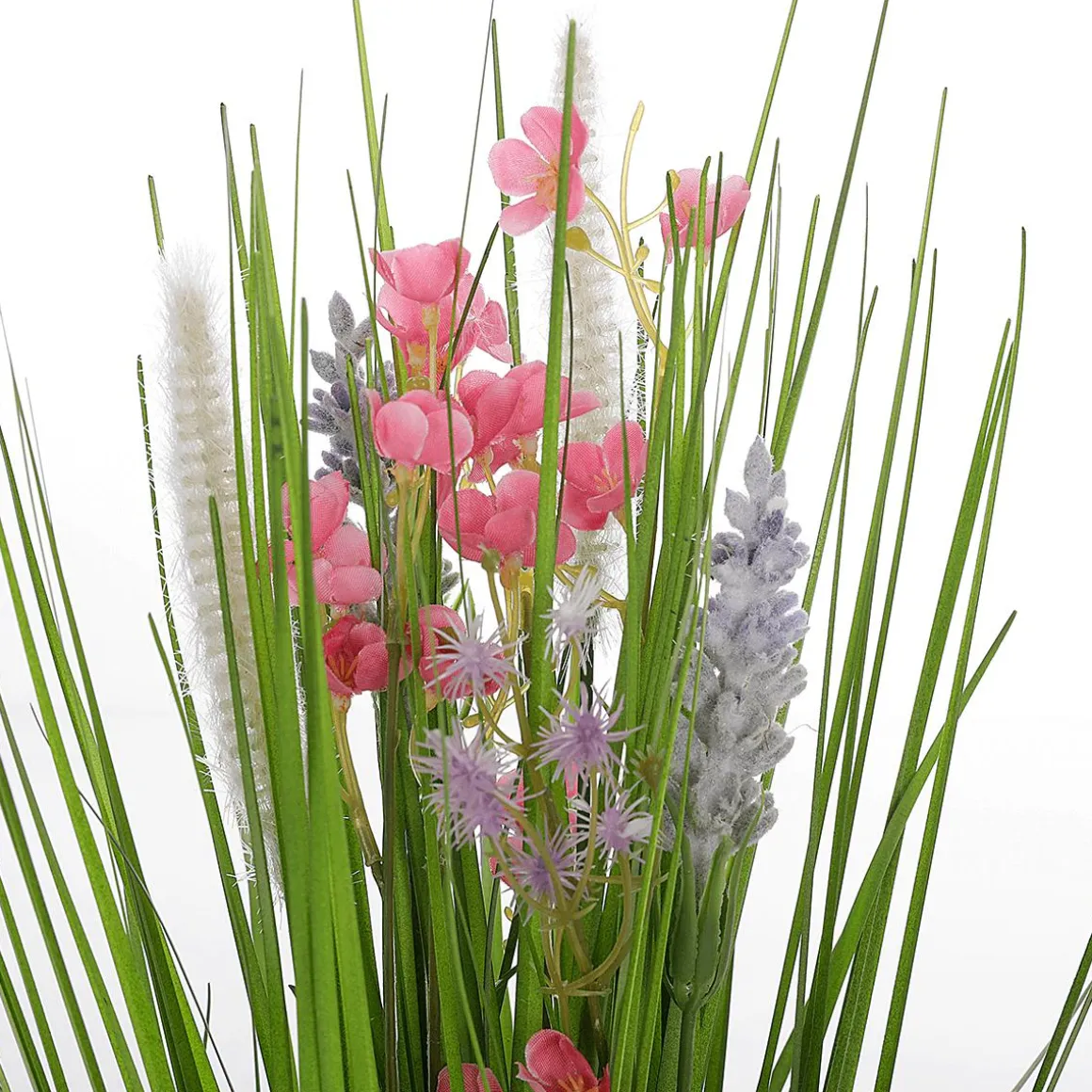 Manojo De Césped Artificial Con Flores Rosas 48 Cm