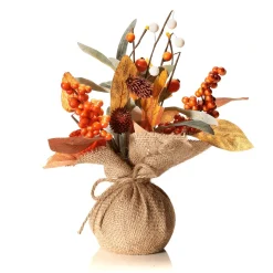 Manojo De Otoño Artificial En Maceta De Yute 10 X 26 Cm Naranja/marrón