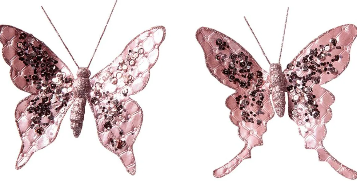 Mariposa Con Clip, 16 Cm, 2 Piezas, Rosada