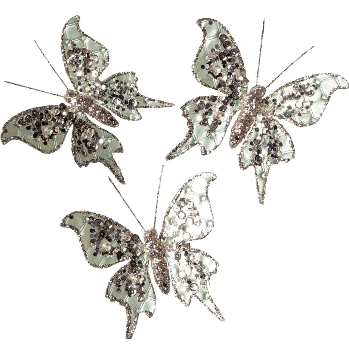 Mariposa Con Clip, 13 Cm, 3 Piezas, Verde Salvia