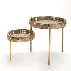 Mesa De Metal Mimbre Vienés 68,5x41,5x38,5cm Oro