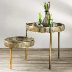 Mesa De Metal Mimbre Vienés 68,5x41,5x38,5cm Oro