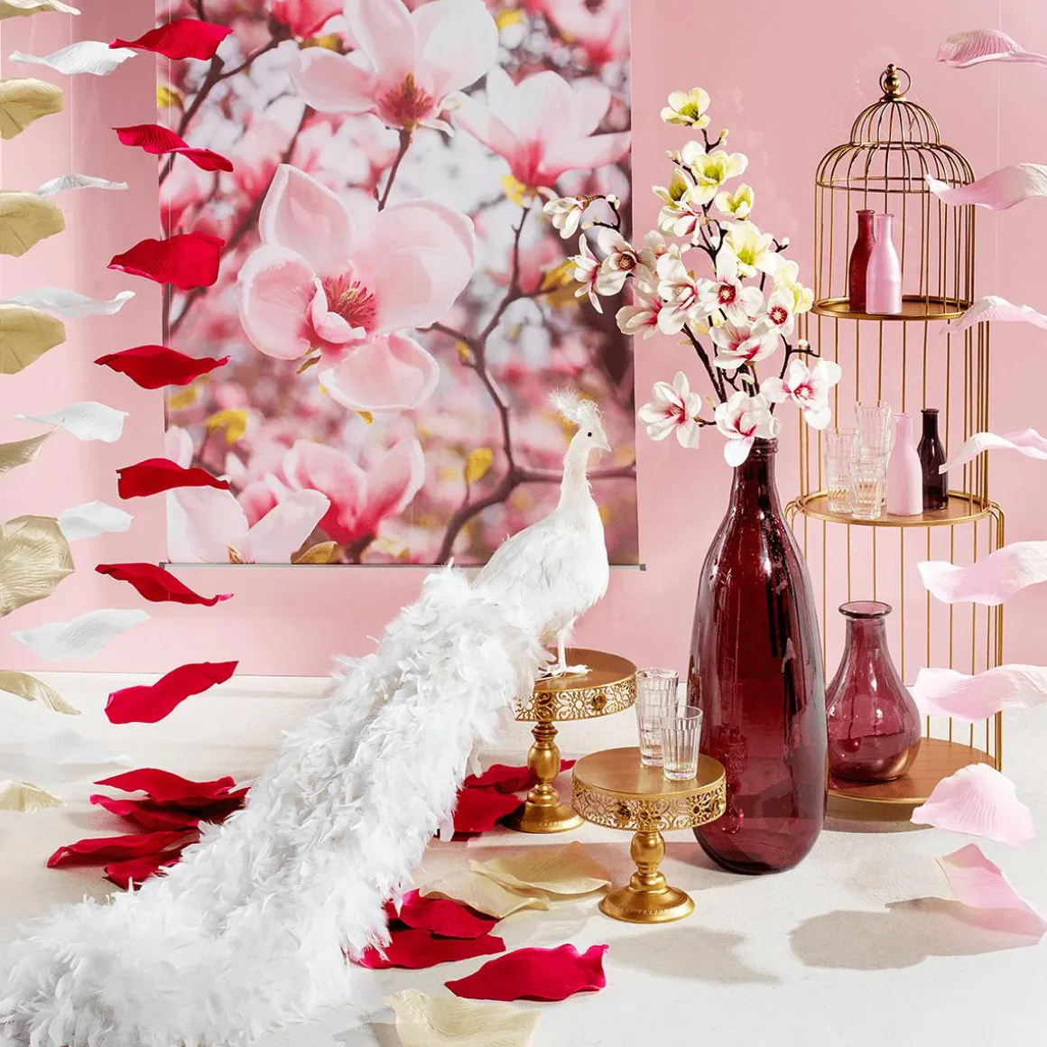 Noble Rama De Magnolia Artificial, Rosado, 100 Cm