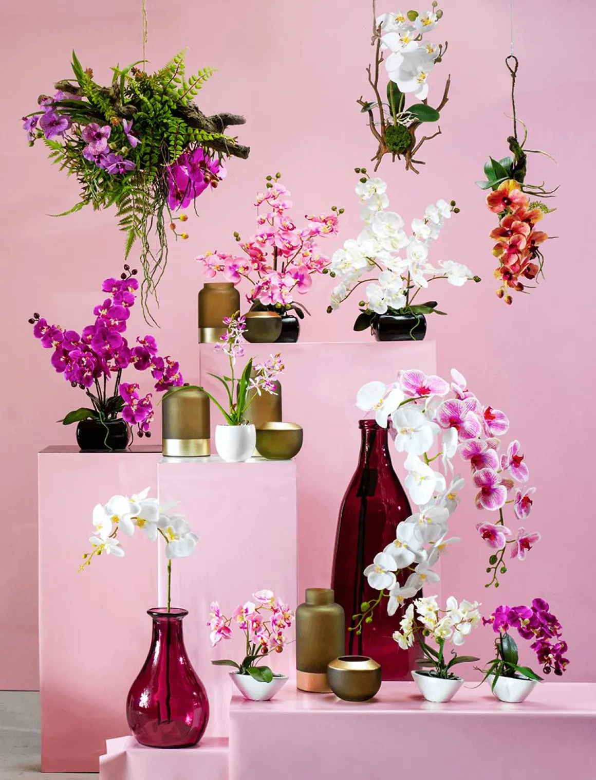 Orquídea Artificial En Maceta Rosa, 40 Cm