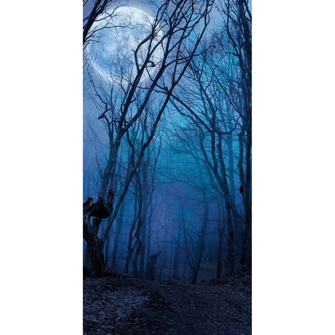 Pancarta De Tela Ignífuga "Bosque Nocturno Bajo La Luna Llena" De Tela De Bandera 100 X 200 Cm