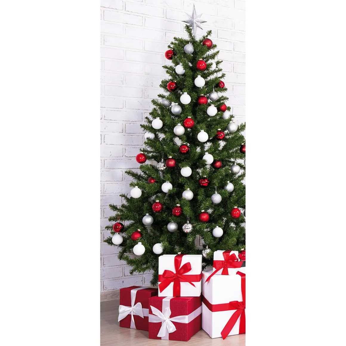 Pancarta De Tela Ignífuga "Árbol De Navidad En Rojo Y Blanco" De Tela De Bandera 75 X 180 Cm