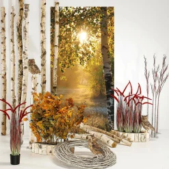 Pancarta De Tela Ignífuga "Abedules De Otoño" De Tela De Bandera 100 X 200 Cm