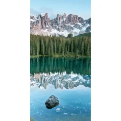 Pancarta De Tela Ignífuga "lago De Montaña Tranquilo Con Reflejo" De Tela De Bandera 100 X 200 Cm