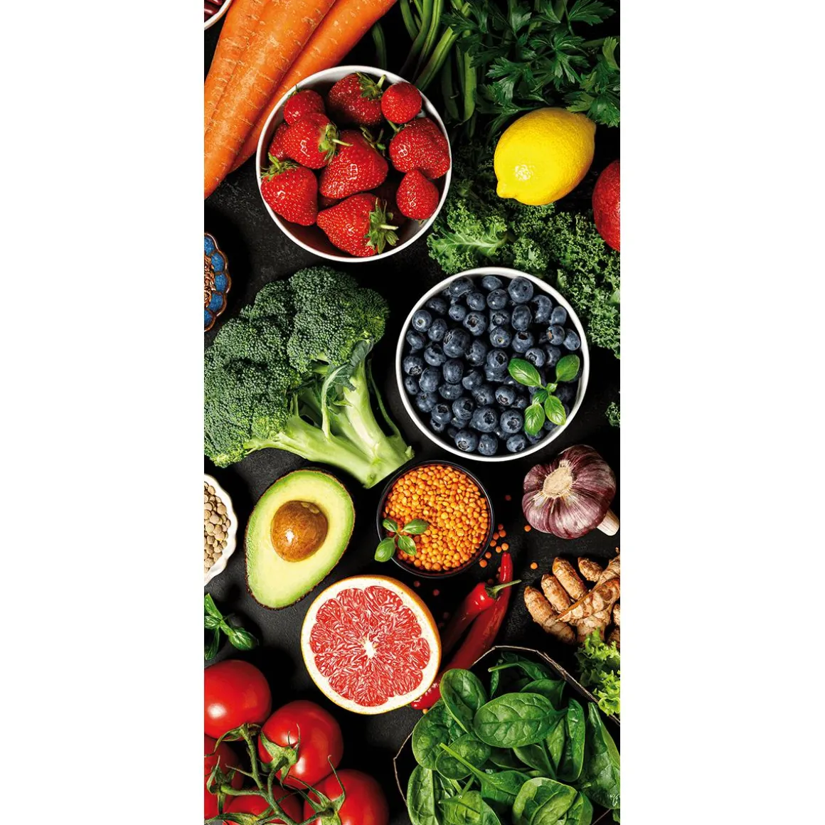 Pancarta De Tela Ignífuga "Frutas Y Verduras" De Tela De Bandera 100 X 200 Cm