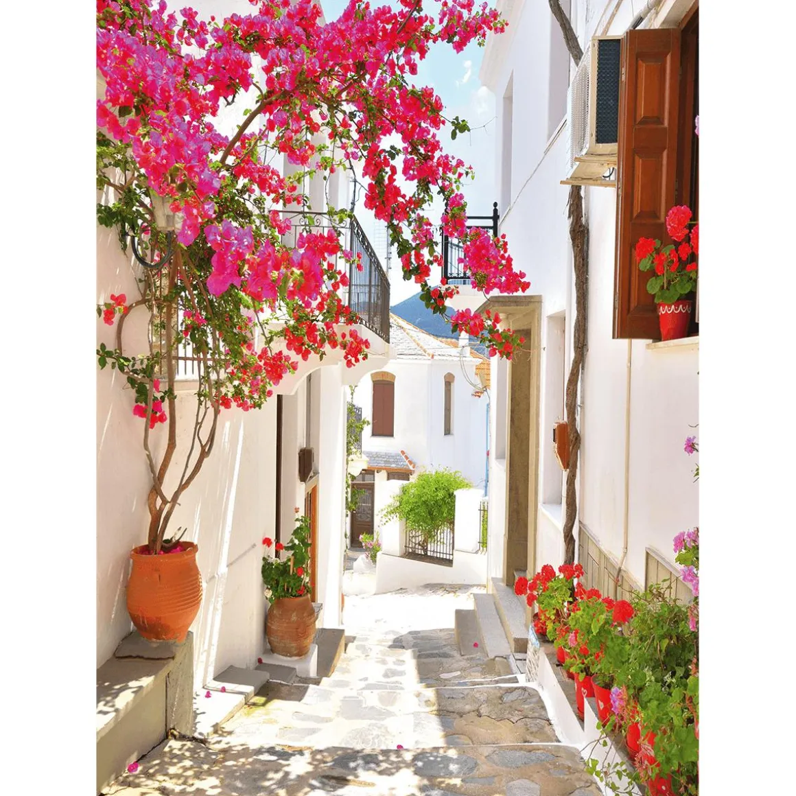 Pancarta De Tela XL "Callejón Del Mediterráneo Con Buganvilla" De Tela De Bandera Ignífuga 150 X 200 Cm