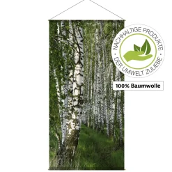 Pancarta Ligera De Fibra Natural "Bosque De Abedules" De Algodón 100 X 200 Cm