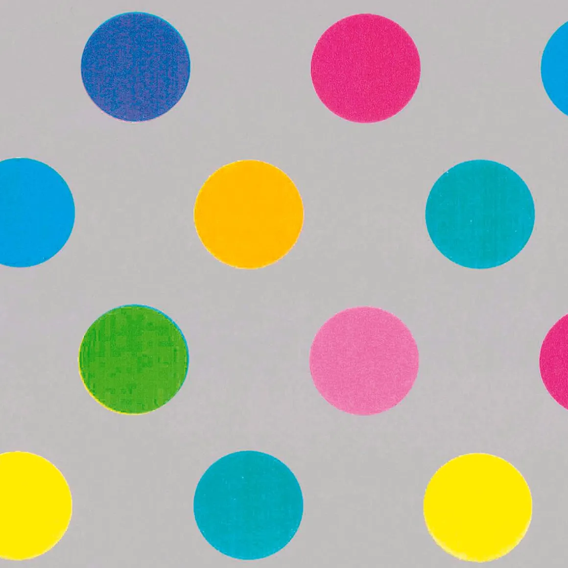 Papel De Envolver Sostenible, Plateado Y Con Puntos De Colores - Bobina De Papel De Envolver De 50 M