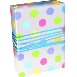 Papel De Envolver Sostenible, Plateado Y Con Puntos De Colores - Bobina De Papel De Envolver De 50 M