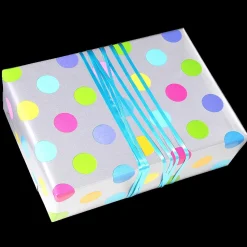 Papel De Envolver Sostenible, Plateado Y Con Puntos De Colores - Bobina De Papel De Envolver De 50 M