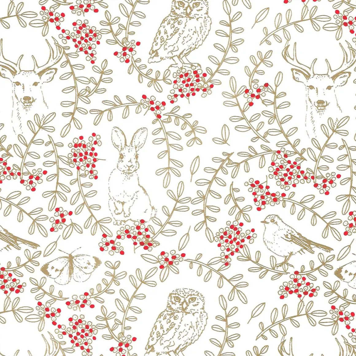 Papel De Envolver Sostenible Con Animales Del Bosque, Vides Y Bayas Rojas - Bobina De Papel De Regalo De 50 M