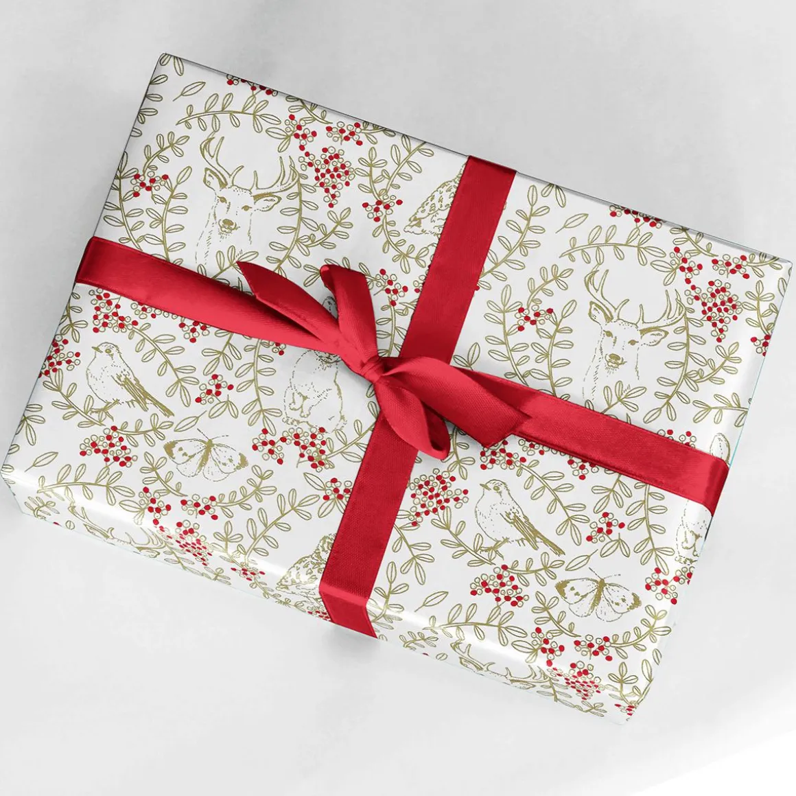 Papel De Envolver Sostenible Con Animales Del Bosque, Vides Y Bayas Rojas - Bobina De Papel De Regalo De 50 M