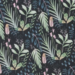 Papel De Envolver Sostenible, Negro, Con Hojas En Verde, Petróleo Y Rosa - Bobina De Papel De Envolver De 50 M