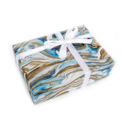 Papel De Envolver Sostenible Azul Y Dorado - Rollo De Papel De Envolver De 50 M