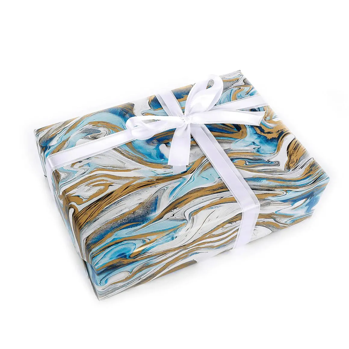 Papel De Envolver Sostenible Azul Y Dorado - Rollo De Papel De Envolver De 50 M