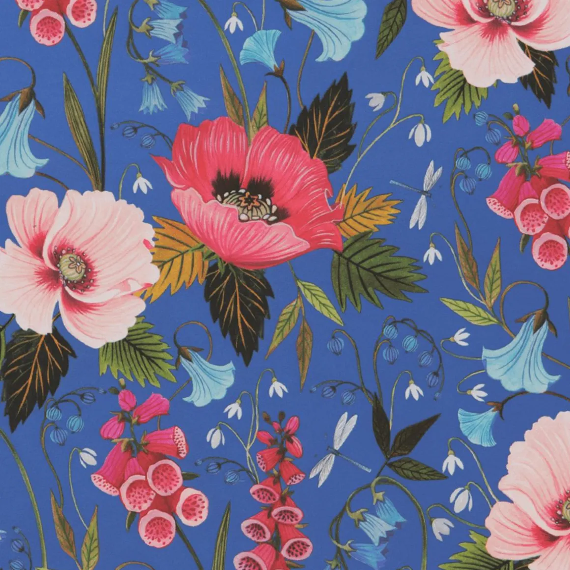 Papel De Regalo Azul Sostenible Con Flores Y Libélulas - Bobina De Papel De Regalo Sostenible De 50 M