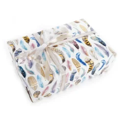 Papel De Regalo Blanco Sostenible Con Plumas De Colores - Rollo De Papel De Regalo De 50 M