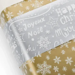 Papel De Regalo De Doble Cara Dorado Y Plateado Con Símbolos Navideños - Rollo De Papel De Regalo De 50 M