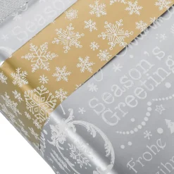 Papel De Regalo De Doble Cara Dorado Y Plateado Con Símbolos Navideños - Rollo De Papel De Regalo De 50 M