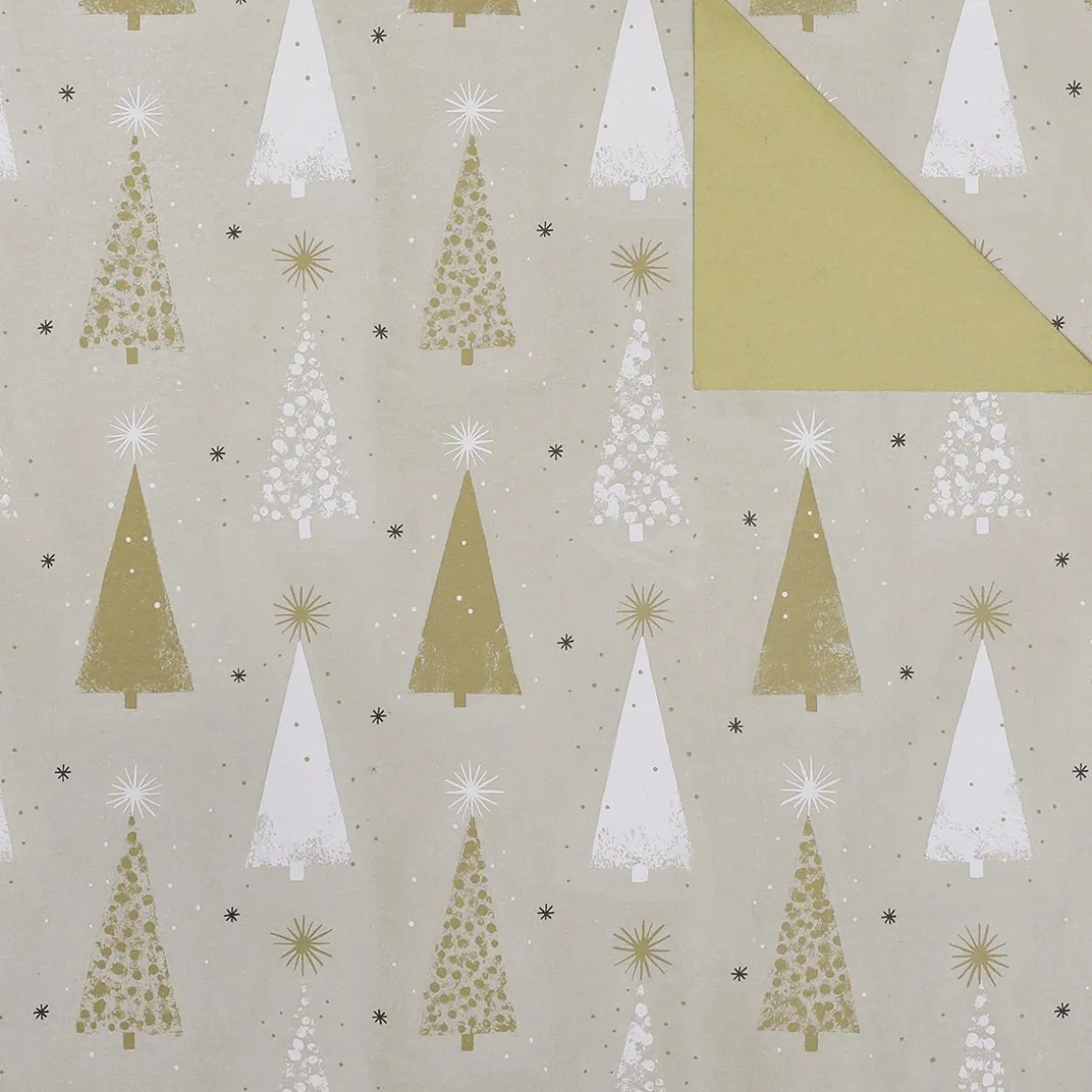 Papel De Regalo Doble Cara Árboles De Navidad Dorado / Crema