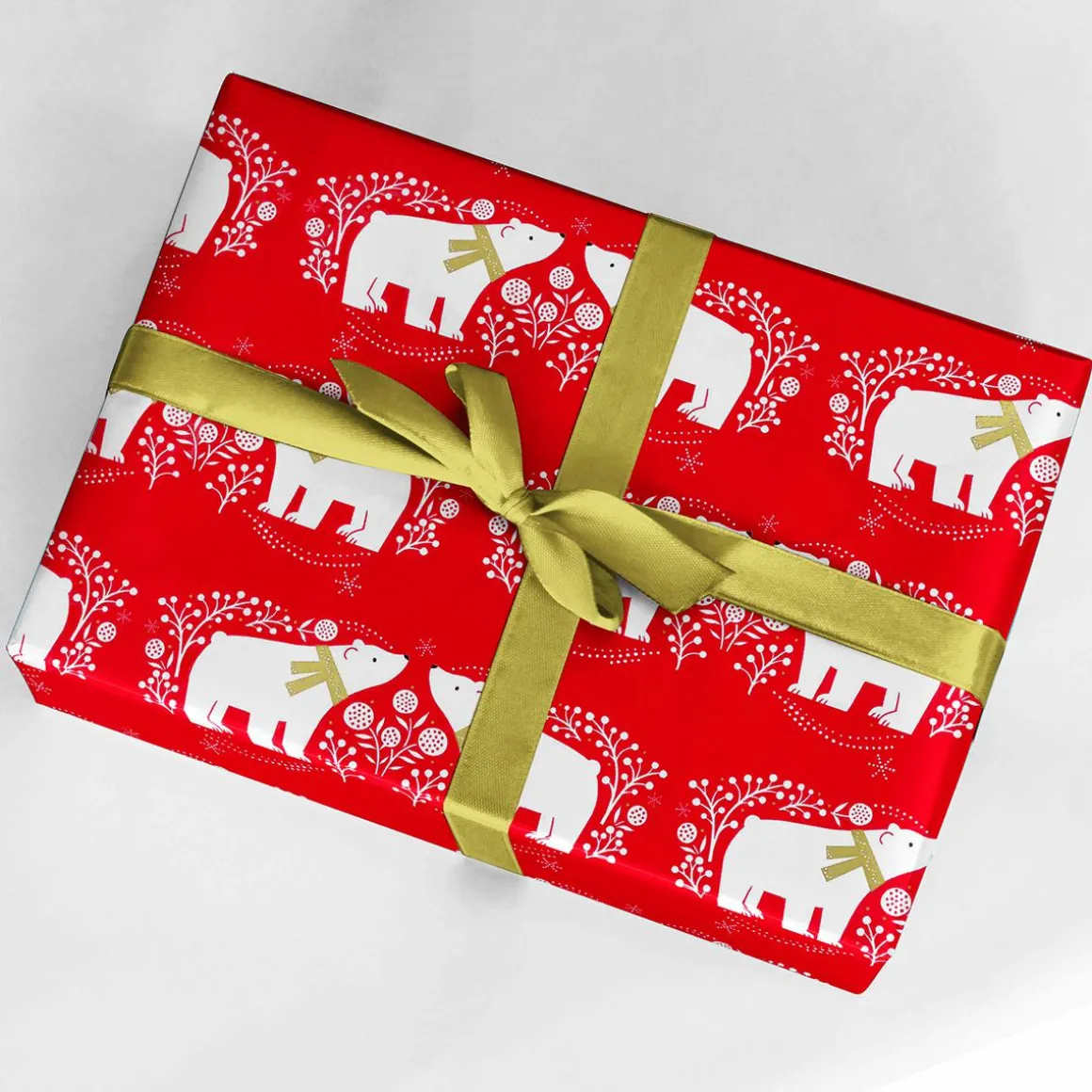 Papel De Regalo Navideño Sostenible De Color Rojo Con Osos Polares Blancos - Bobina De Papel De Regalo De 50 M