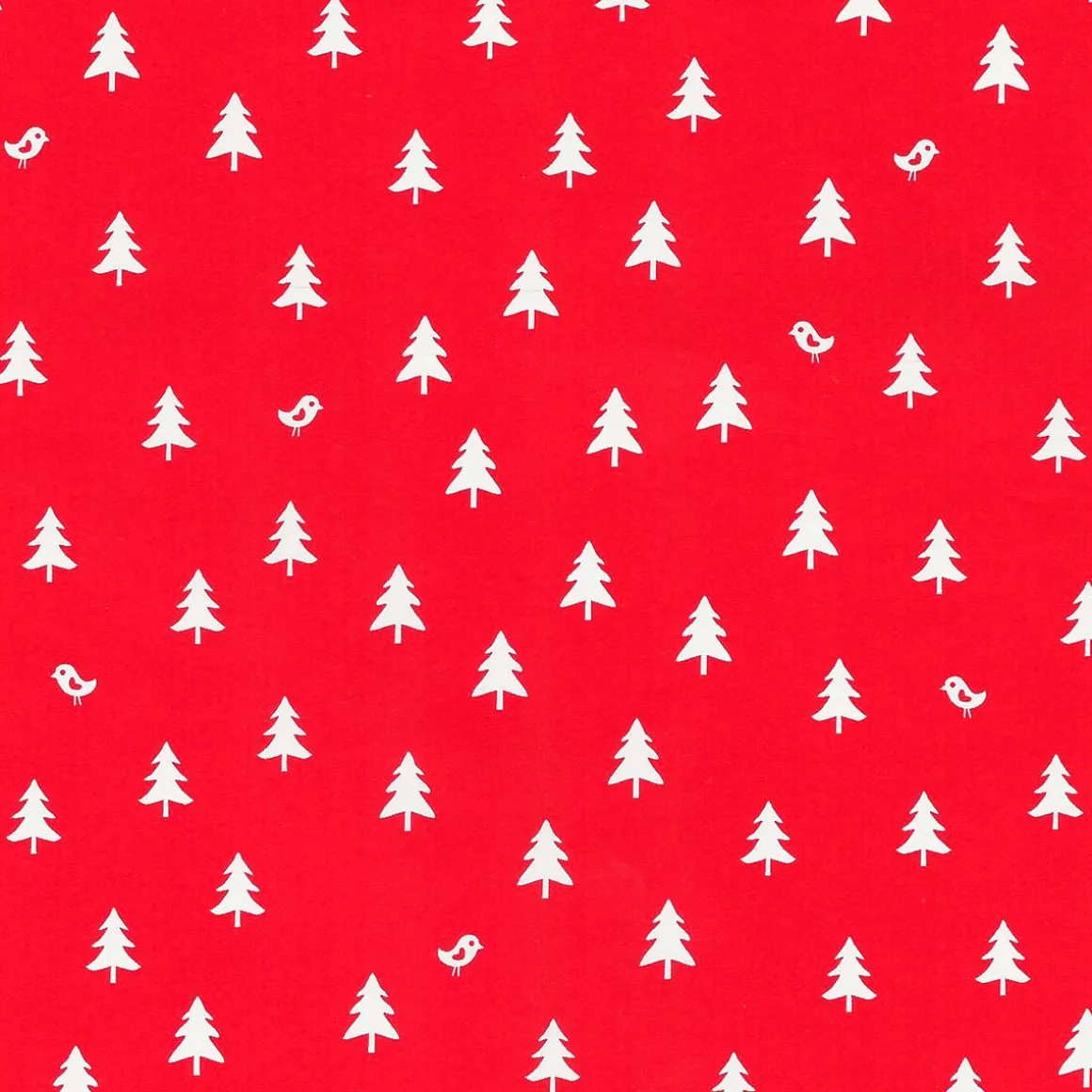 Papel De Regalo Navideño Sostenible De Color Rojo Con Abetos Blancos - Bobina De Papel De Regalo De 50 M