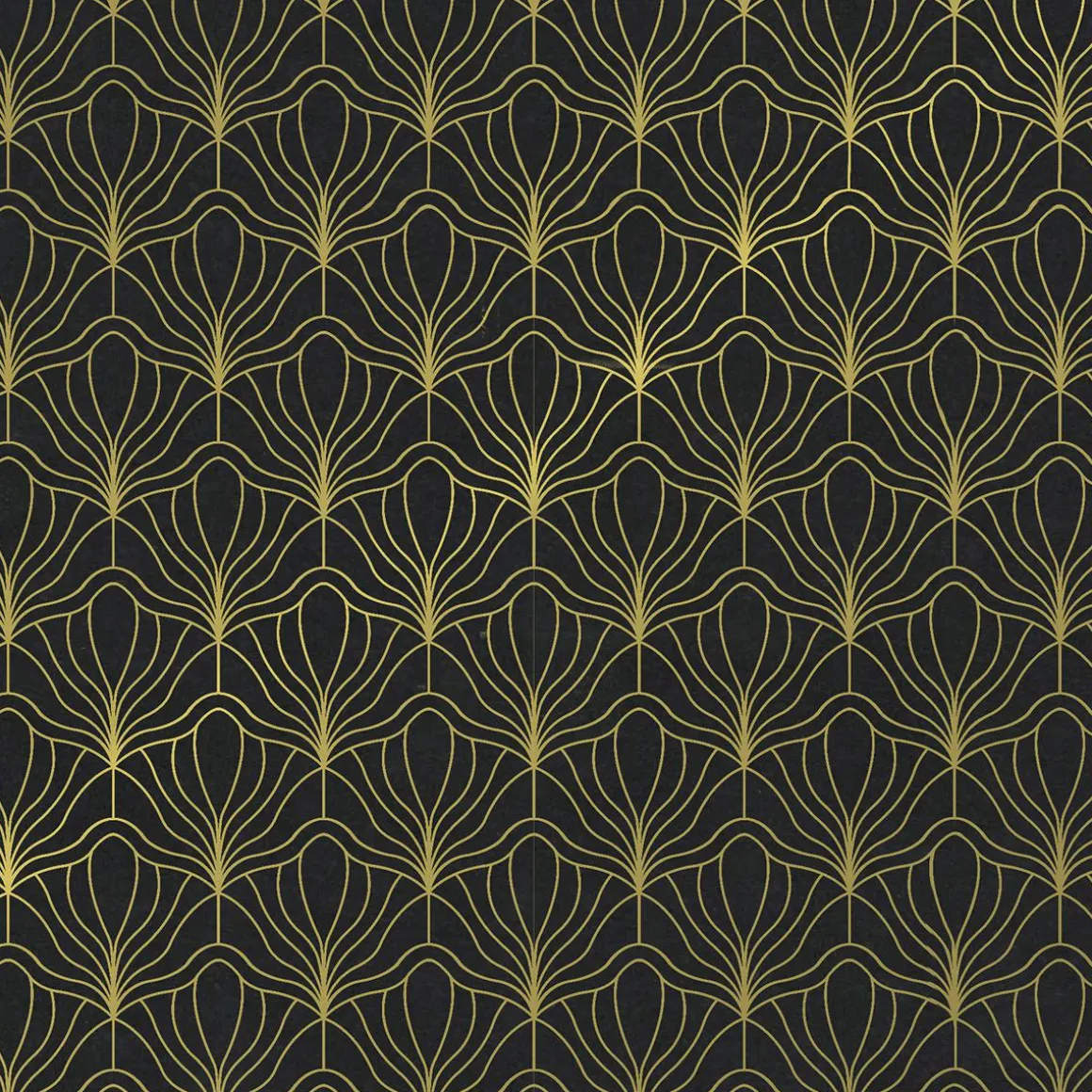 Papel Kraft Negro Reciclado Con Motivo De Abanico Dorado - Bobina De Papel De Regalo De 50 M