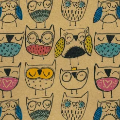 Papel Kraft Reciclado Con Búhos De Colores - Rollo De Papel De Regalo De 50 M.