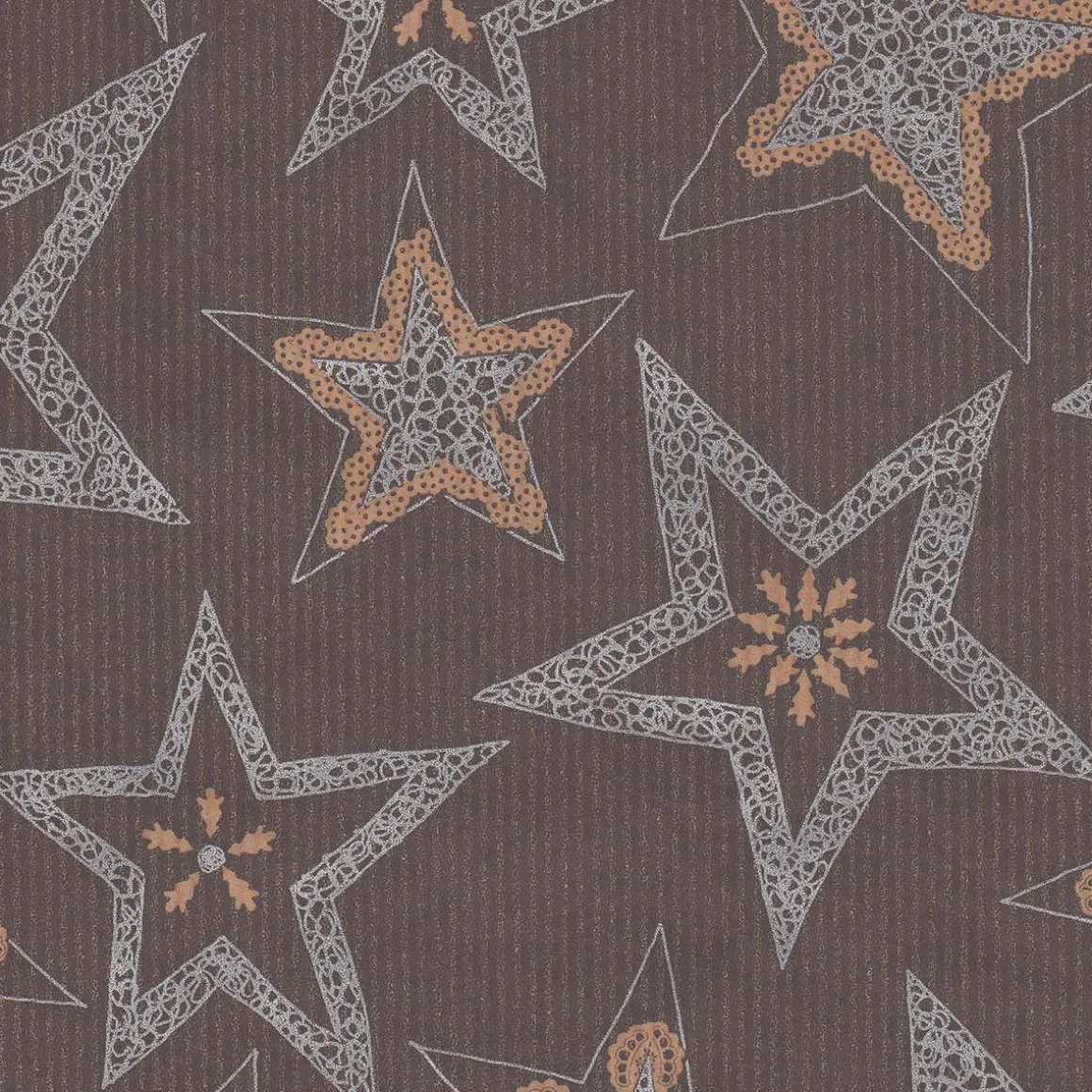 Papel Kraft Reciclado Marrón Oscuro Con Estrellas Plateadas - Rollo De Papel De Regalo De 50 M