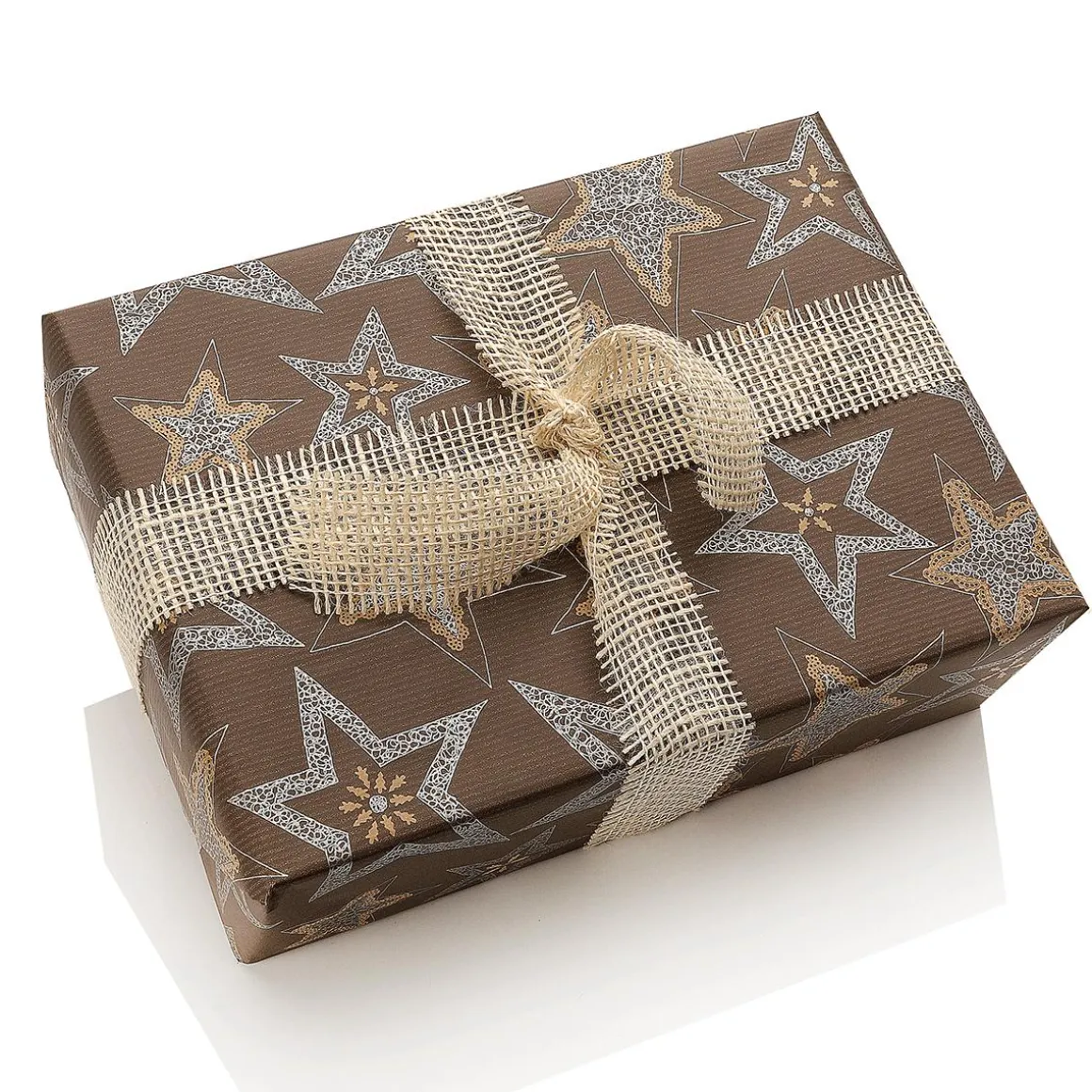 Papel Kraft Reciclado Marrón Oscuro Con Estrellas Plateadas - Rollo De Papel De Regalo De 50 M