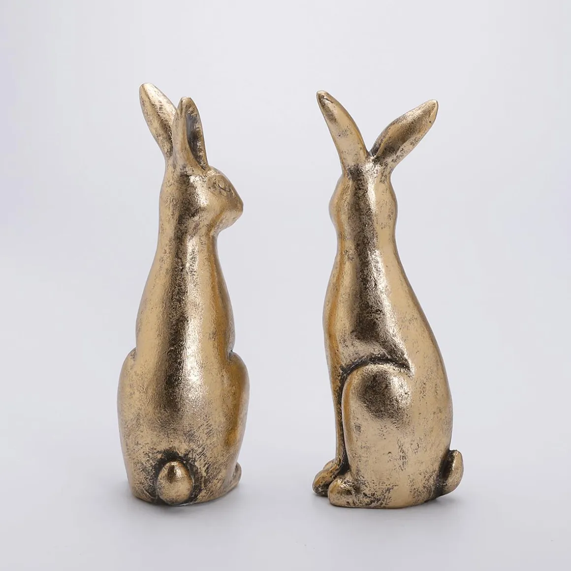 Pareja De Conejos De Pascua De Cerámica Dorada 2 Piezas