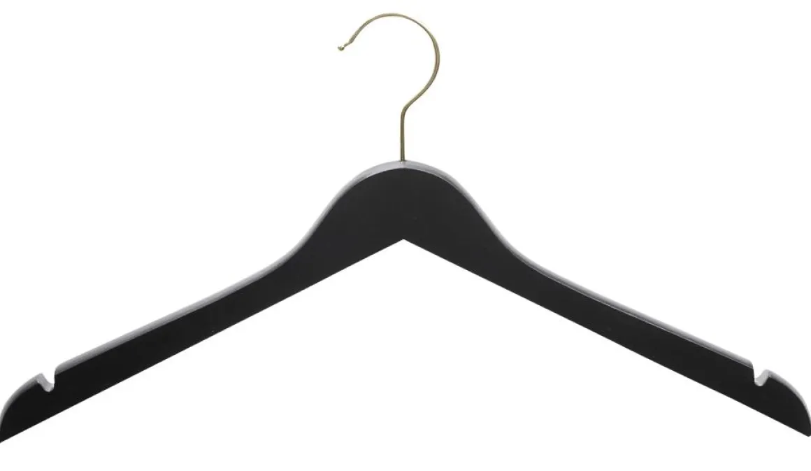 Percha De Madera Con Muescas, Negro/latón, 44 Cm
