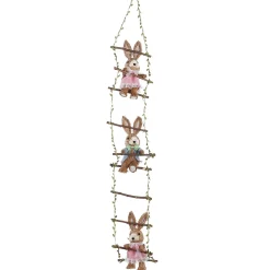 Percha Decorativa "Conejitos En Escalera De Madera", 120 Cm De Largo