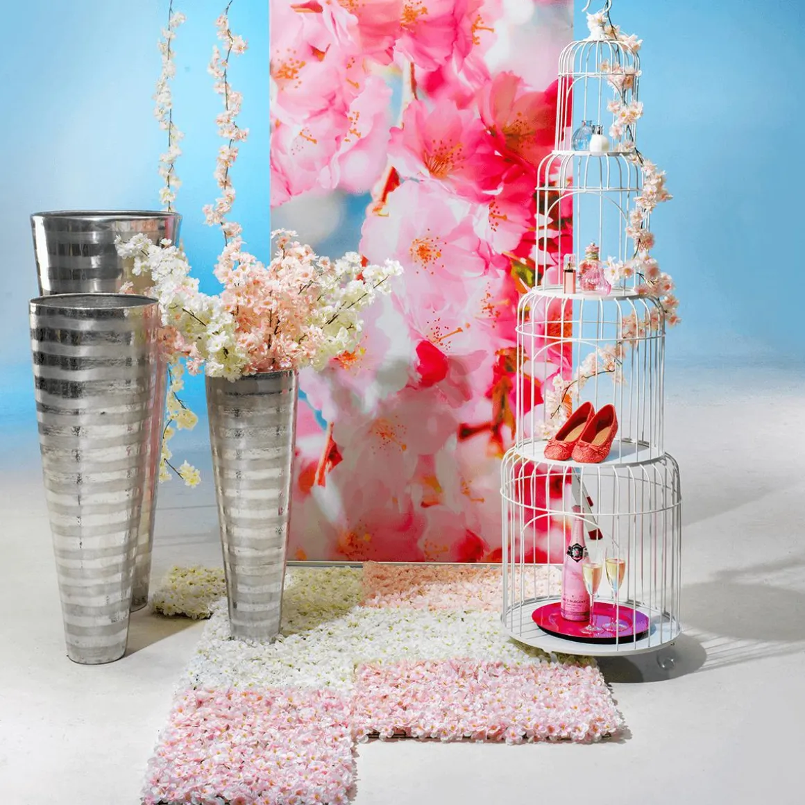 Rama Decorativa Con Flores De Cerezo Rosa, 105 Cm