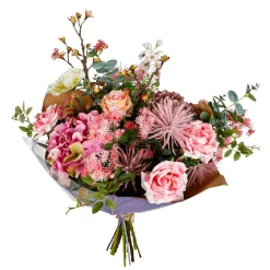 Ramo Artificial Mixto Con Rosas, Hortensias Y Flores De La Pradera Rosa 75 Cm