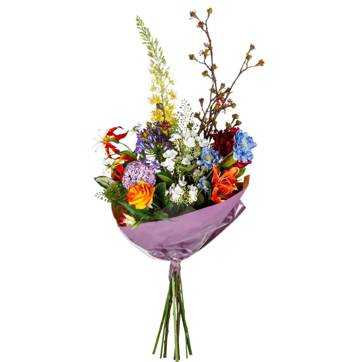 Ramo De Flores Artificiales Mixtas Naranja Azul Blanco 104 Cm
