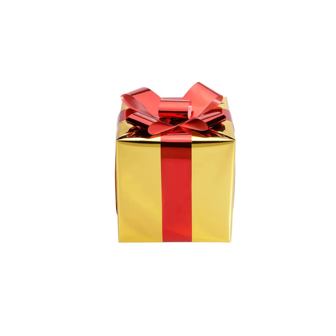 Regalo De Navidad 20 Cm Dorado Con Lazo Rojo