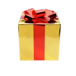 Regalo De Navidad 30 Cm Dorado Con Lazo Rojo